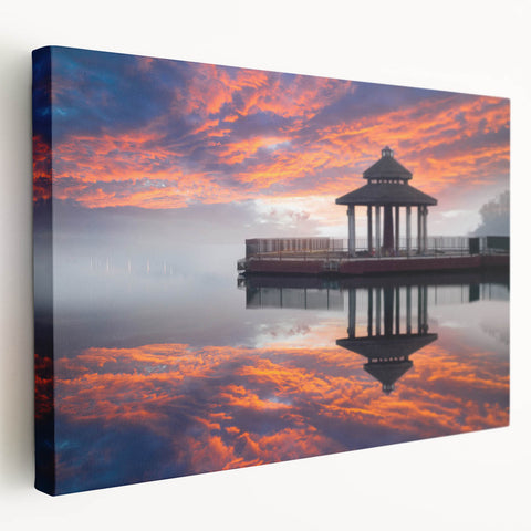 Large stretched canvas depicting a serene Taiwanese landscape in muted earth tones, ideal for kitchen wall art.