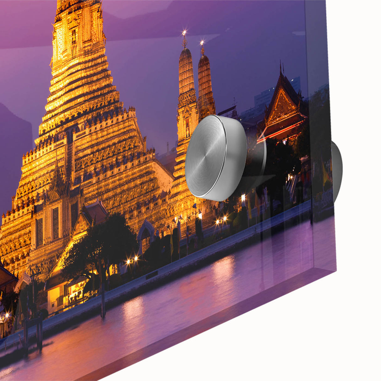 Large abstract wall art depicting Bangkok scenery in mid-century modernist style on acrylic glass.