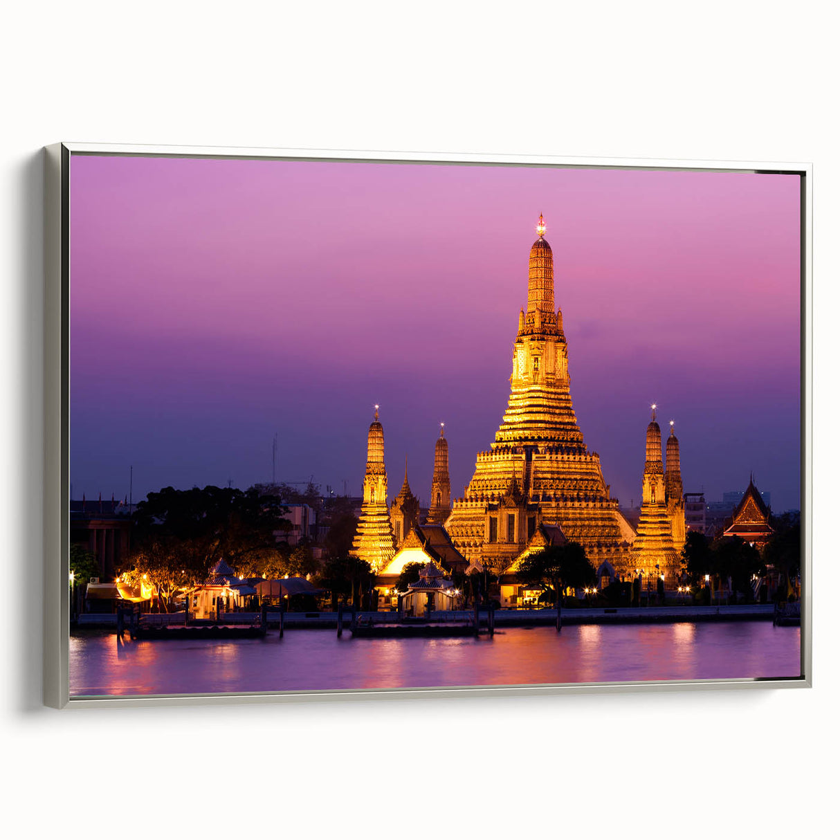 Framed canvas landscape art paintings featuring a colorful Bangkok scenery, ideal for enhancing living room decor.