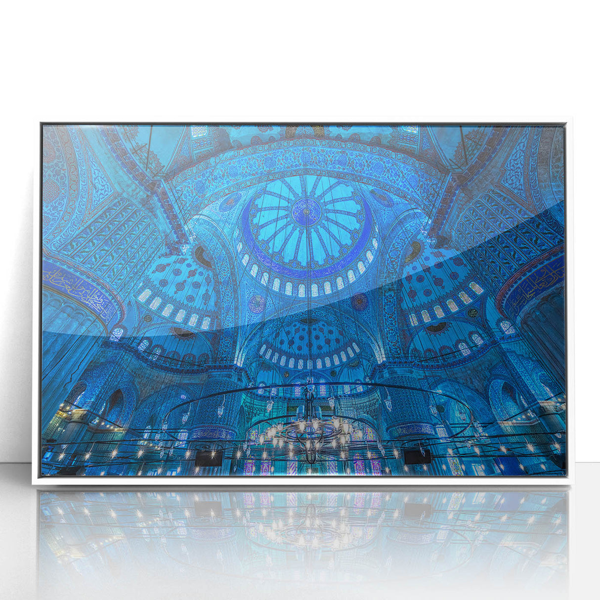 Acrylic print of a scenic Turkish landscape in soft pastel shades, framed in white, suitable for nursery wall art.