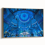 Framed canvas featuring a vintage-style landscape painting of a Turkish scenery in muted gold and black tones.