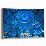 Framed canvas landscape art painting depicting a colorful Turkish scenery in vintage poster style.