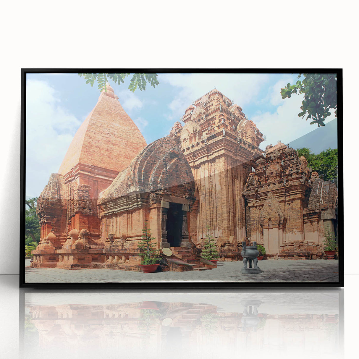 Large abstract wall art depicting a Vietnamese landscape in muted earth tones on a framed acrylic, suitable for modern decor.