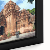 Textured black wall art featuring a vibrant, colorful Vietnamese landscape on framed canvas, ideal for living room decor.