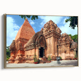 Framed canvas of a Vietnamese landscape in muted gold and black, ideal for bedroom wall art.