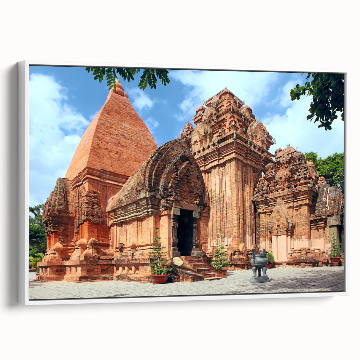Vintage poster art of a Vietnamese landscape on extra large framed canvas.