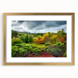 Textured abstract art print of Adelaide scenery in muted earth tones, framed in gold, ideal for bedroom art.