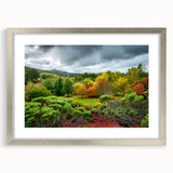 Abstract art print of Adelaide scenery in muted earth tones on a framed silver mat, suitable for dining room decor.