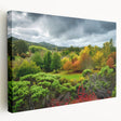 Side view of a stretched canvas depicting the Adelaide, Australia skyline in muted blue and green tones.