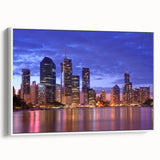 Framed canvas of Brisbane landscape in muted earth tones, ideal for bedroom wall art.