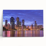 Black and white stretched canvas of Brisbane skyline, ideal for kitchen wall art or bedroom ambiance.