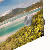 Acrylic print of the Great Barrier Reef in abstract style, featuring vibrant blue and green tones, ideal for dining room art.