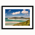 Extra large abstract art print of the Great Barrier Reef in vibrant colors on a textured canvas, framed in black.
