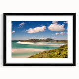 Extra large abstract art print of the Great Barrier Reef in vibrant colors on a textured canvas, framed in black.