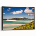 Black and white framed canvas of the Great Barrier Reef landscape, ideal for bedroom wall art.
