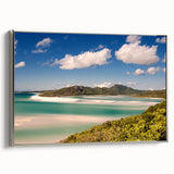 Vintage poster art of the Great Barrier Reef on a framed canvas, featuring vibrant marine colors.