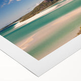 Art deco poster of the Great Barrier Reef in muted blues and greens on rolled canvas, suitable for dining room decor.