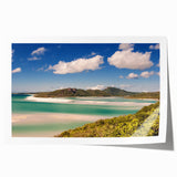 Extra large rolled print of the Great Barrier Reef in vibrant blue and green tones, ideal for dining room wall art.