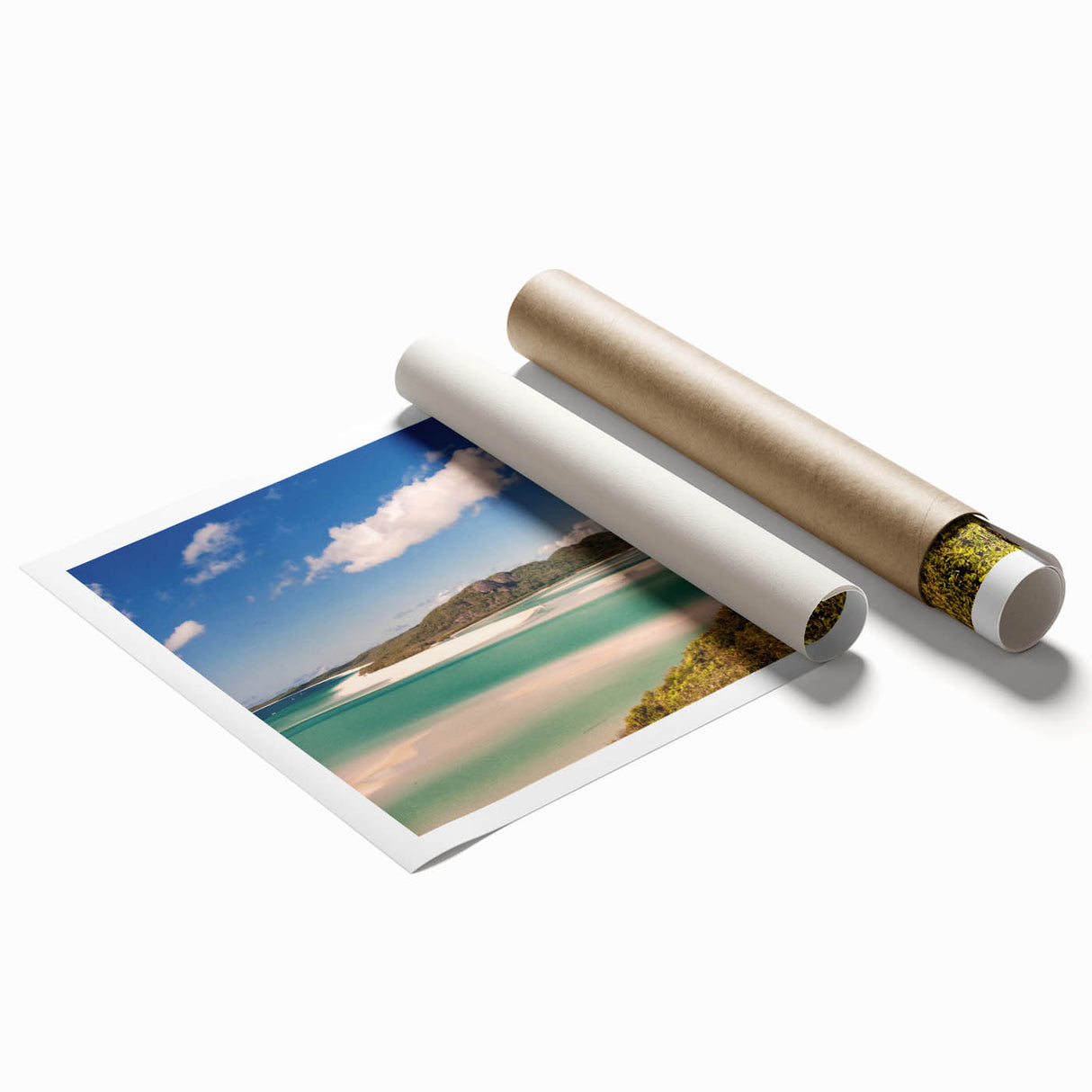 Extra large rolled print of the Great Barrier Reef in vibrant blue and green tones, ideal for classy bathroom wall art.