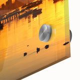 Large abstract depiction of Melbourne skyline in muted earth tones on acrylic glass, suitable for dining room art.