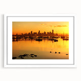 Abstract art print of colorful Melbourne scenery in vibrant hues on a large textured canvas, ideal for living room decor.