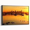 Black and white framed canvas of Melbourne landscape, ideal for bedroom wall art.