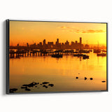 Black and white framed canvas of Melbourne landscape, ideal for bedroom wall art.