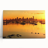 Black and white large art print of Melbourne skyline on stretched canvas, ideal for kitchen wall art.