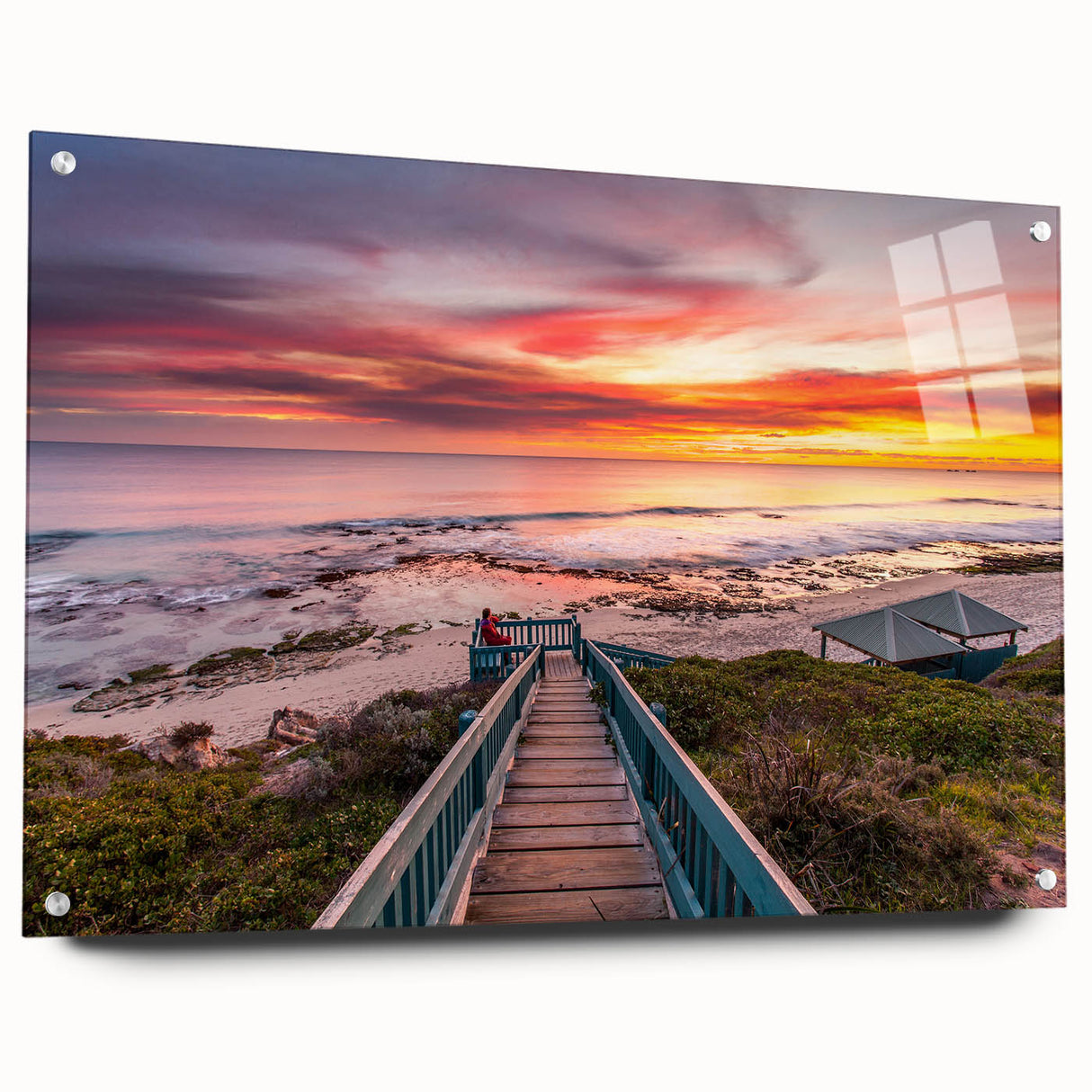 Acrylic print of Perth, Australia skyline in muted blue and gray tones, suitable for bedroom or dining room decor.