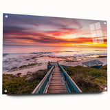 Acrylic print of Perth, Australia skyline in muted blue and gray tones, suitable for bedroom or dining room decor.