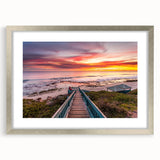 Abstract art print of Perth skyline in muted blue and silver hues on a framed poster, suitable for dining room decor.