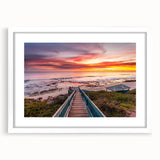 Extra large abstract art print of Perth scenery in textured style, with muted earth tones on a framed white mat.