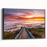 Black and white wall art featuring a vintage poster-style landscape of Perth on framed canvas, suitable for bedroom decor.