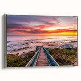 Vintage poster art of Perth skyline in vibrant colors on a framed canvas, ideal for living room decor.