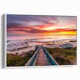 Framed canvas depicting a black and white vintage poster art of the Perth landscape, ideal for bedroom wall decor.