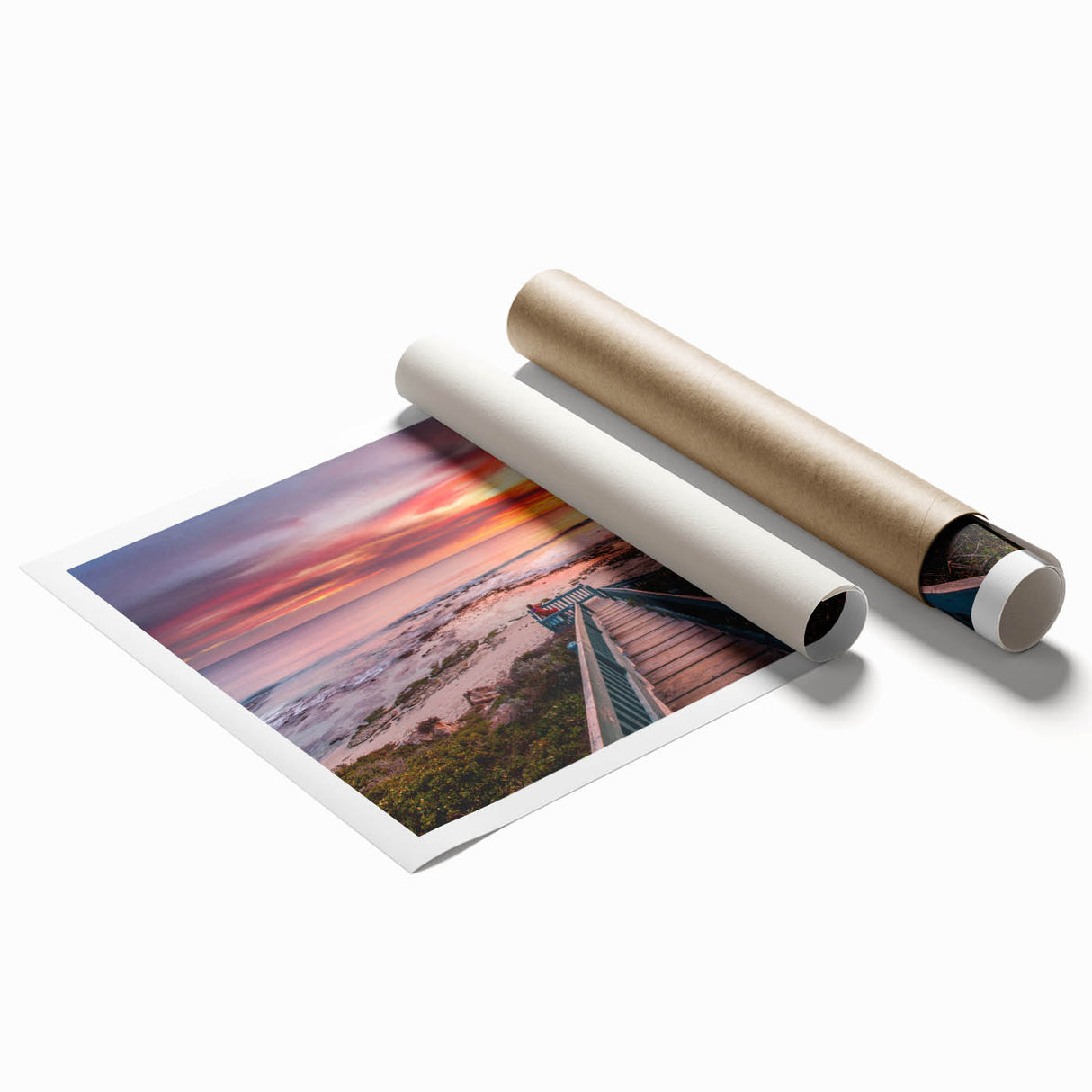 Extra large rolled print of Perth, Australia scenery with soft floral elements in pastel colors.