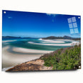 Acrylic print of a large abstract Queensland scenery in blue and green tones, suitable for bedroom or dining room decor.