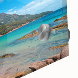 Large abstract wall art depicting Tasmanian scenery in pastel shades on acrylic glass, ideal for dining room ambiance.