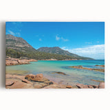 Black and white photograph of Tasmanian landscape on stretched canvas, ideal for kitchen wall art or bedroom decor.