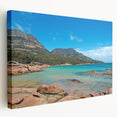 Scenic Tasmania landscape on large stretched canvas, featuring serene blue and green tones, ideal for kitchen wall art.