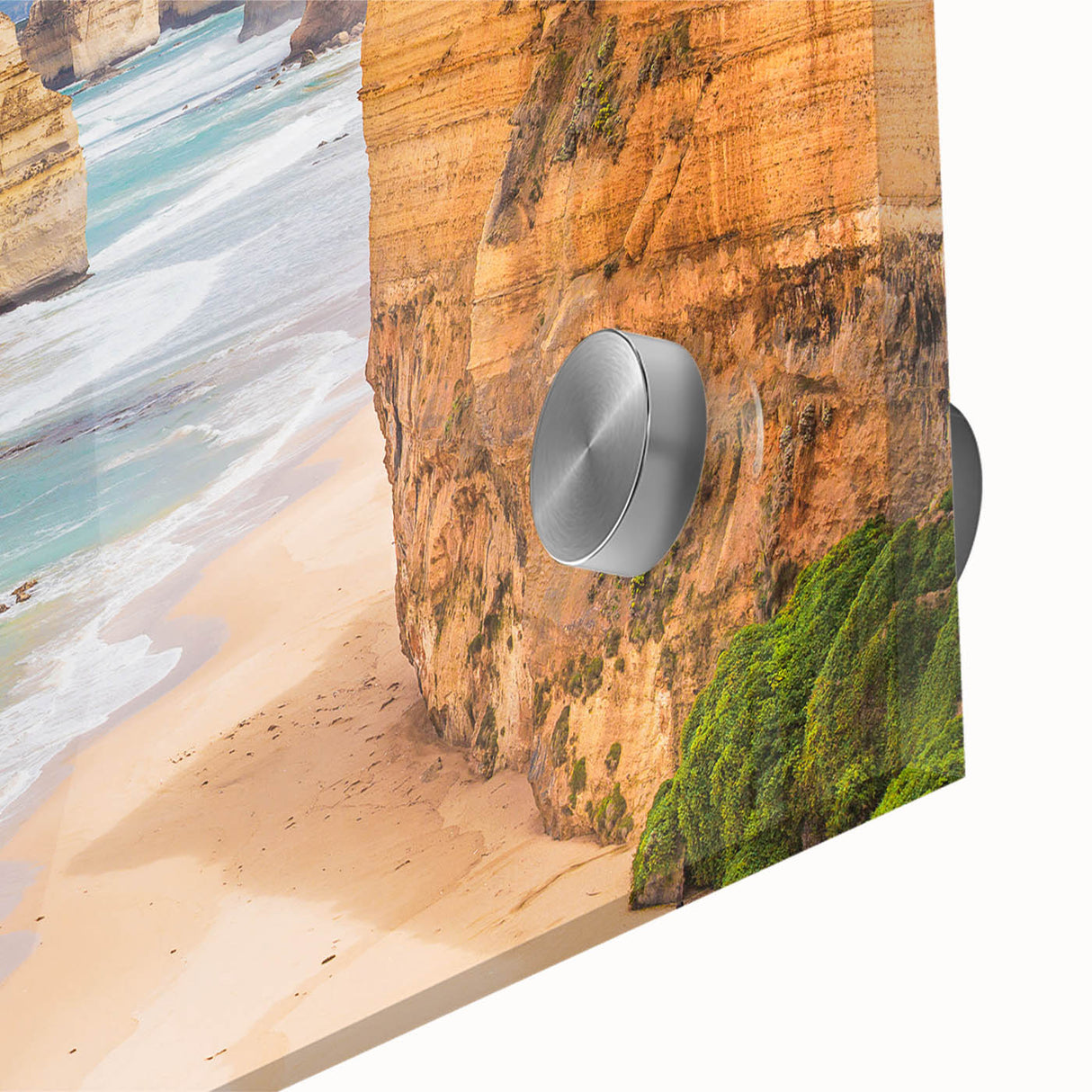 Large abstract wall art of Australian scenery in muted earth tones on acrylic glass, ideal for dining room ambiance.