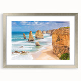 Extra large wall art featuring an abstract textured print of Australian scenery in silver frame, ideal for living room decor.