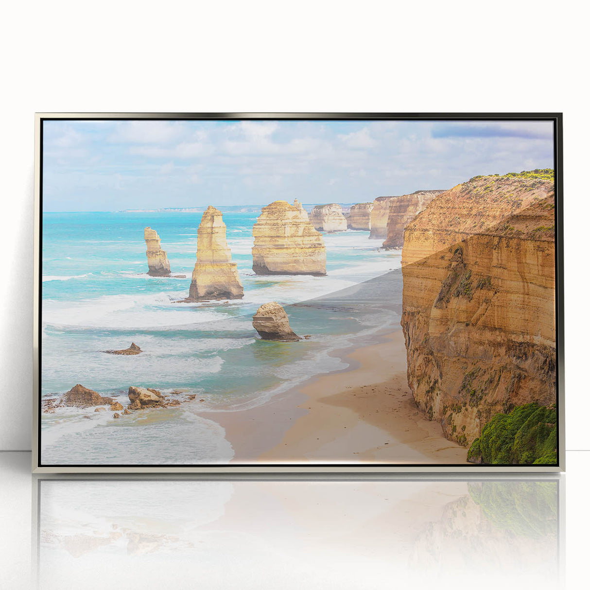Framed acrylic print of a serene Australian landscape in subdued earth tones, ideal for modern art wall decor.