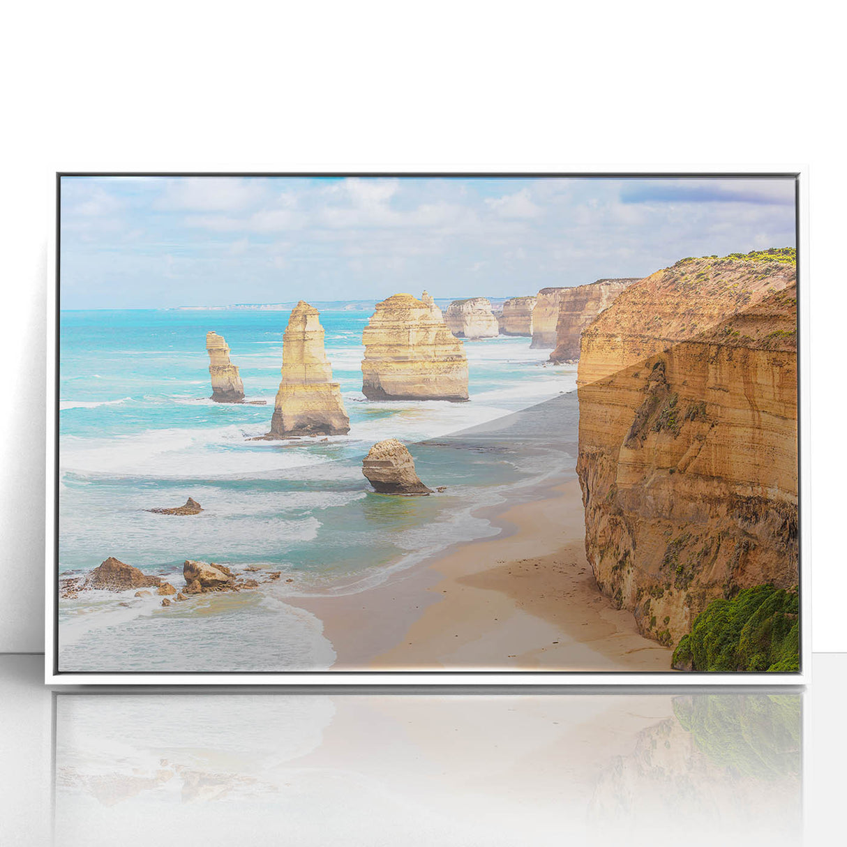 Mid-century modernist art depicting an abstract Australian landscape in muted earth tones on a framed acrylic panel.