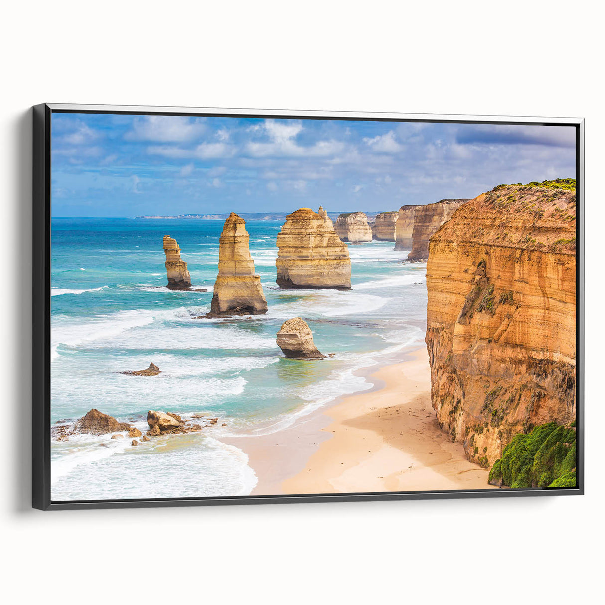 Black and white framed canvas of an Australian landscape, ideal for bedroom wall art.