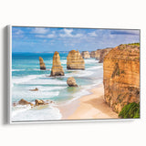 Vintage poster art of Australian scenery on extra large framed canvas, featuring vibrant colors against a black background.