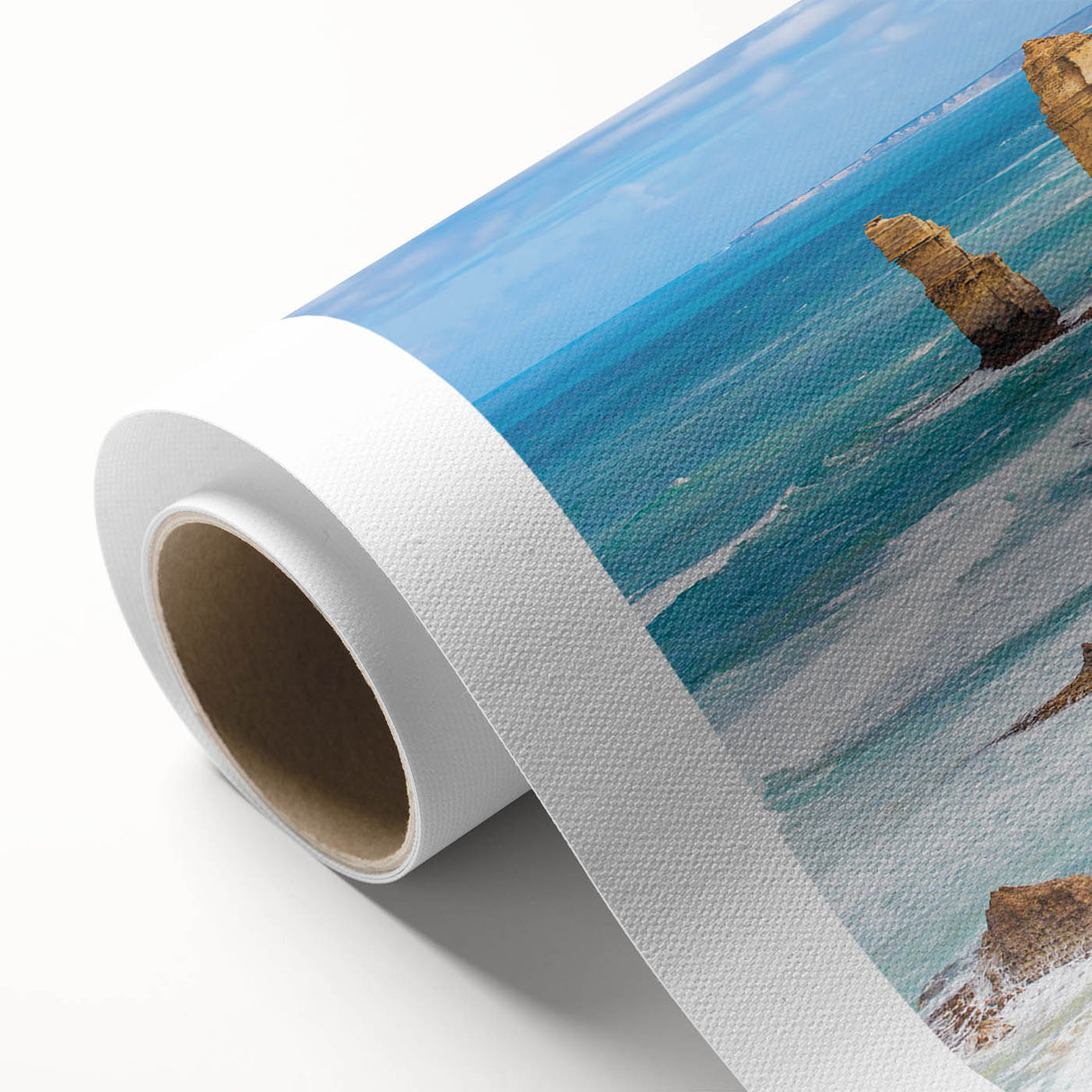 Art Deco style poster of Australian scenery in muted green and blue tones on rolled canvas, suitable for nursery wall art.