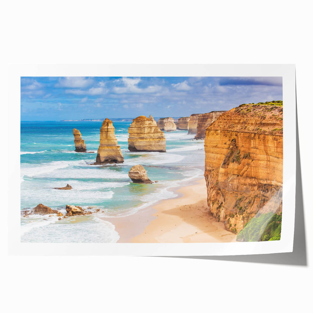 Rolled print of Australian scenery with vibrant green and blue tones, ideal for art wall dining room.