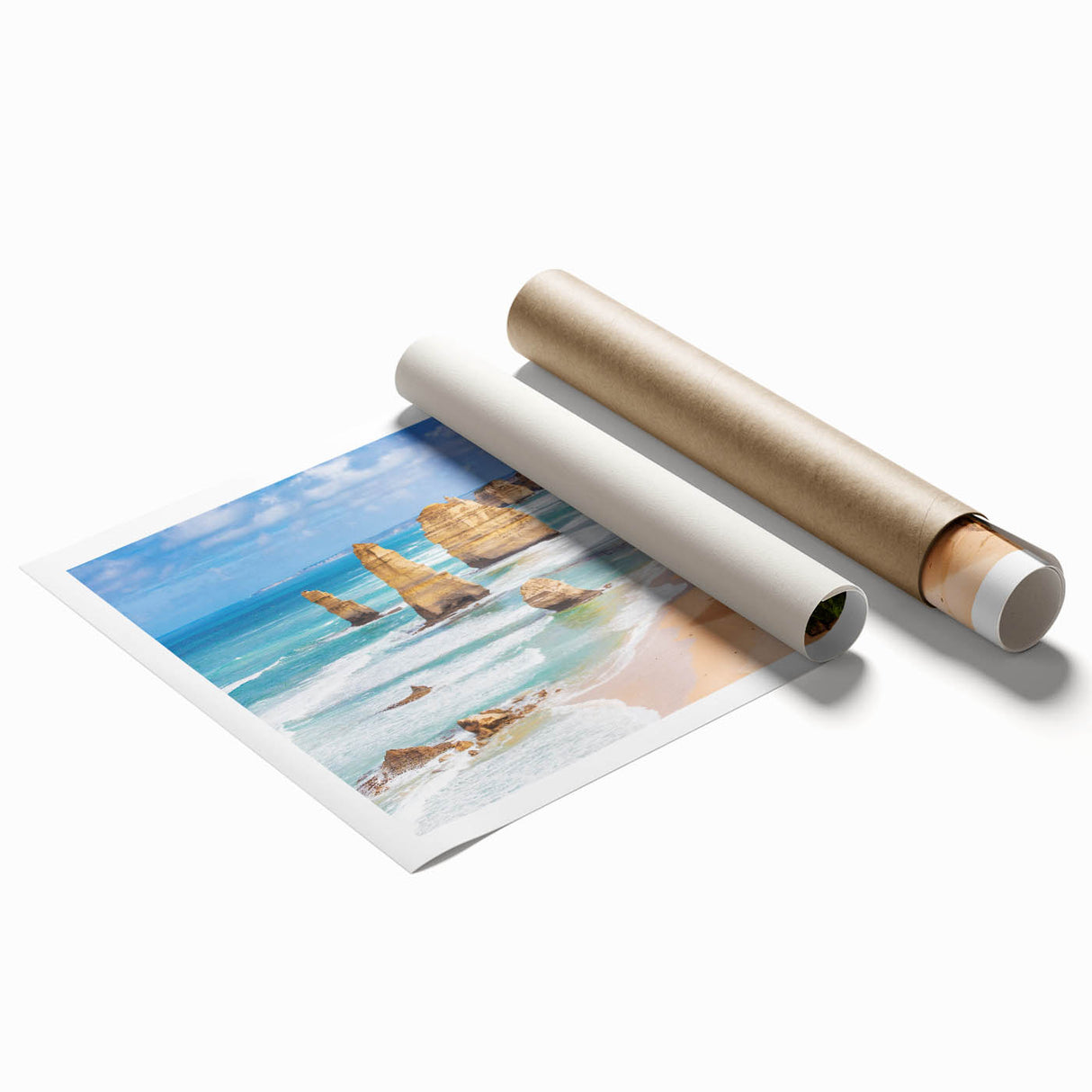 Extra large rolled print of a serene Australian landscape with lush greenery and deep blue sky.