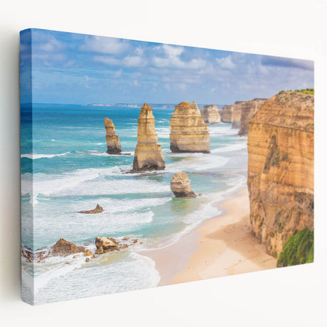 Large wall art on stretched canvas featuring a scenic Australian landscape in muted earth tones.